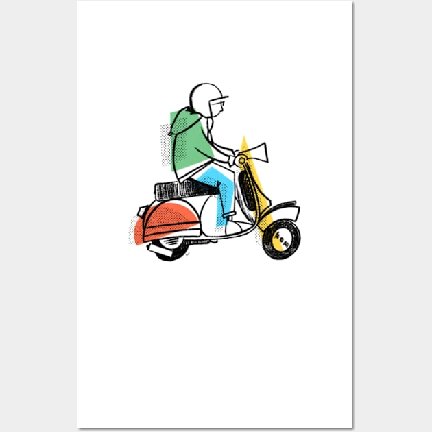 Retro Scooter, Classic Scooter, Scooterist, Scootering, Scooter Rider, Mod Art Wall Art by Scooter Portraits